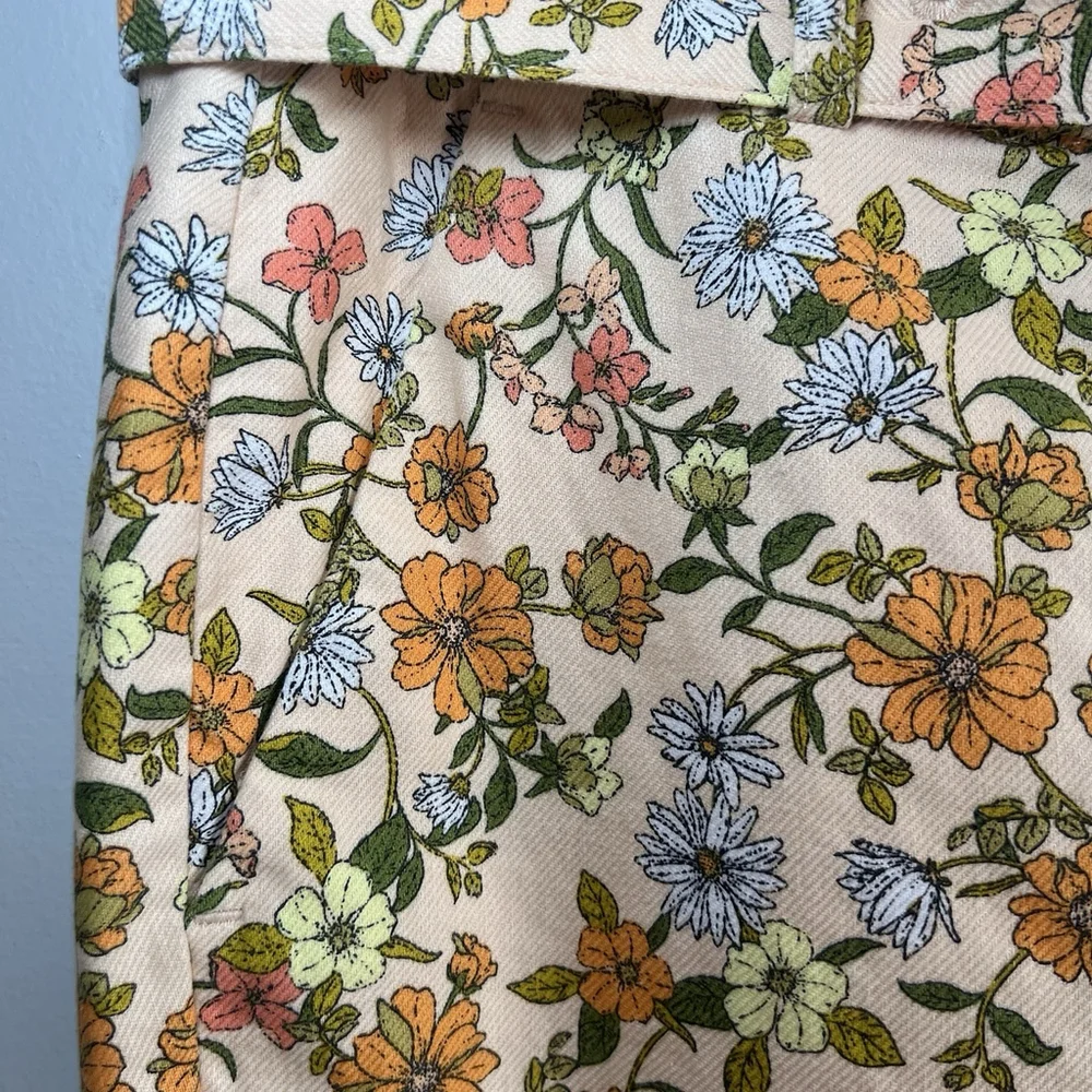 Loft Petite Sutton Kick Crop Pants Beige Orange Yellow Floral Woman’s 2P Belt - Picture 7 of 16
